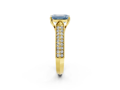 Yellow gold Fancy Blue Emerald Cut Cut Pave Split Shank Engagement Ring with Four-Prong Setting_2