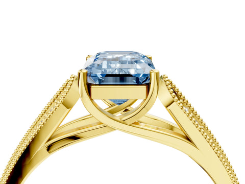 Yellow gold Fancy Blue Emerald Cut Cut Pave Split Shank Engagement Ring with Four-Prong Setting_4