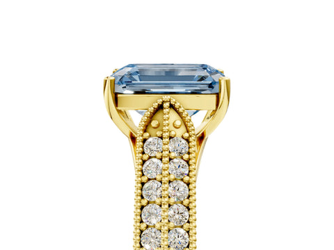 Yellow gold Fancy Blue Emerald Cut Cut Pave Split Shank Engagement Ring with Four-Prong Setting_5