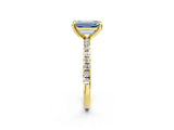 Yellow gold Fancy Blue Emerald Cut Diamond Brilliant Solitaire Ring with Pavé Band and Four-Prong Setting_2