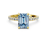 Yellow gold Fancy Blue Emerald Cut Diamond Brilliant Solitaire Ring with Pavé Band and Four-Prong Setting_24