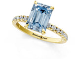 Yellow gold Fancy Blue Emerald Cut Diamond Brilliant Solitaire Ring with Pavé Band and Four-Prong Setting_25