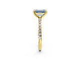 Yellow gold Fancy Blue Emerald Cut Diamond Brilliant Solitaire Ring with Pavé Band and Four-Prong Setting_26