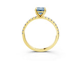 Yellow gold Fancy Blue Emerald Cut Diamond Brilliant Solitaire Ring with Pavé Band and Four-Prong Setting_27