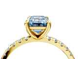 Yellow gold Fancy Blue Emerald Cut Diamond Brilliant Solitaire Ring with Pavé Band and Four-Prong Setting_28