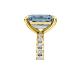 Yellow gold Fancy Blue Emerald Cut Diamond Brilliant Solitaire Ring with Pavé Band and Four-Prong Setting_29