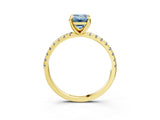 Yellow gold Fancy Blue Emerald Cut Diamond Brilliant Solitaire Ring with Pavé Band and Four-Prong Setting_3