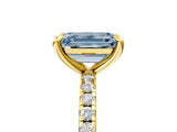Yellow gold Fancy Blue Emerald Cut Diamond Brilliant Solitaire Ring with Pavé Band and Four-Prong Setting_5
