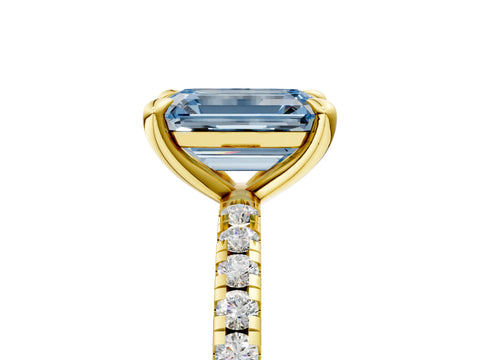 Yellow gold Fancy Blue Emerald Cut Diamond Brilliant Solitaire Ring with Pavé Band and Four-Prong Setting_5