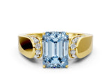 Yellow gold Fancy Blue Emerald Cut Diamond Channel Set Solitaire Ring with Four-Prong Setting_12