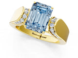 Yellow gold Fancy Blue Emerald Cut Diamond Channel Set Solitaire Ring with Four-Prong Setting_13