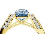 Yellow gold Fancy Blue Emerald Cut Diamond Channel Set Solitaire Ring with Four-Prong Setting_16