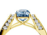 Yellow gold Fancy Blue Emerald Cut Diamond Channel Set Solitaire Ring with Four-Prong Setting_28