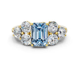 Yellow gold Fancy Blue Emerald  Cut Diamond Cluster Ring with Round Accent Stones and Prong Setting on a Classic Band_48