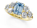 Yellow gold Fancy Blue Emerald  Cut Diamond Cluster Ring with Round Accent Stones and Prong Setting on a Classic Band_49