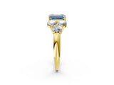 Yellow gold Fancy Blue Emerald  Cut Diamond Cluster Ring with Round Accent Stones and Prong Setting on a Classic Band_50
