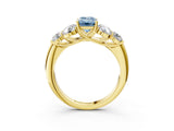 Yellow gold Fancy Blue Emerald  Cut Diamond Cluster Ring with Round Accent Stones and Prong Setting on a Classic Band_51