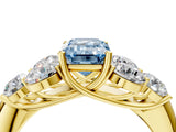 Yellow gold Fancy Blue Emerald  Cut Diamond Cluster Ring with Round Accent Stones and Prong Setting on a Classic Band_52