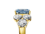 Yellow gold Fancy Blue Emerald  Cut Diamond Cluster Ring with Round Accent Stones and Prong Setting on a Classic Band_53