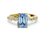 Yellow gold Fancy Blue Emerald Cut Diamond Cluster Side Stone Solitaire Ring with Prong Setting_53