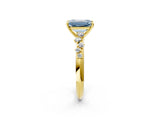 Yellow gold Fancy Blue Emerald Cut Diamond Cluster Side Stone Solitaire Ring with Prong Setting_55