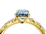 Yellow gold Fancy Blue Emerald Cut Diamond Cluster Side Stone Solitaire Ring with Prong Setting_57