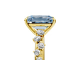 Yellow gold Fancy Blue Emerald Cut Diamond Cluster Side Stone Solitaire Ring with Prong Setting_58