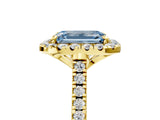 Yellow gold Fancy Blue Emerald Cut Diamond Cushion Halo Ring with Pavé Band_5
