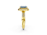 Yellow gold Fancy Blue Emerald Cut Diamond Double Halo Ring with Split Shank and Four-Prong Setting_2