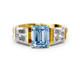 Yellow gold Fancy Blue Emerald Cut Diamond Engagement Ring with Baguette Side Stones and Channel Set Band_20