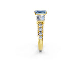 Yellow gold Fancy Blue Emerald Cut Diamond Engagement Ring with Baguette Side Stones and Channel Set Band_22