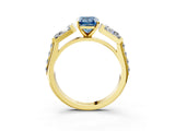 Yellow gold Fancy Blue Emerald Cut Diamond Engagement Ring with Baguette Side Stones and Channel Set Band_23