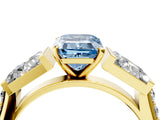 Yellow gold Fancy Blue Emerald Cut Diamond Engagement Ring with Baguette Side Stones and Channel Set Band_24