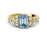 Yellow gold Fancy Blue Emerald  Cut Diamond Engagement Ring with Bezel Set Round Side Stones and Prong Setting_52