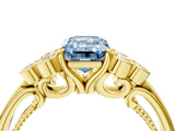 Yellow gold Fancy Blue Emerald  Cut Diamond Engagement Ring with Bezel Set Round Side Stones and Prong Setting_56