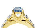 Yellow gold Fancy Blue Emerald  Cut Diamond Engagement Ring with Pavé Band and Four-Prong Setting_7