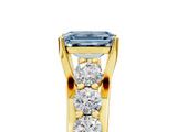 Yellow gold Fancy Blue Emerald  Cut Diamond Engagement Ring with Pavé Band and Four-Prong Setting_8