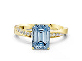 Yellow gold Fancy Blue Emerald Cut Diamond Engagement Ring with Side Stone Accents and Four-Prong Setting_12