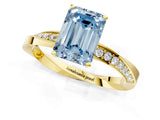 Yellow gold Fancy Blue Emerald Cut Diamond Engagement Ring with Side Stone Accents and Four-Prong Setting_13