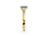 Yellow gold Fancy Blue Emerald Cut Diamond Engagement Ring with Side Stone Accents and Four-Prong Setting_14