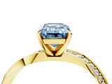 Yellow gold Fancy Blue Emerald Cut Diamond Engagement Ring with Side Stone Accents and Four-Prong Setting_16