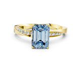 Yellow gold Fancy Blue Emerald Cut Diamond Engagement Ring with Side Stone Accents and Four-Prong Setting_72