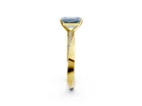 Yellow gold Fancy Blue Emerald Cut Diamond Engagement Ring with Side Stone Accents and Four-Prong Setting_74