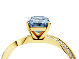 Yellow gold Fancy Blue Emerald Cut Diamond Engagement Ring with Side Stone Accents and Four-Prong Setting_76