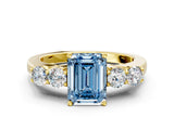 Yellow gold Fancy Blue Emerald  Cut Diamond Five-Stone Prong Set White Gold Ring_31