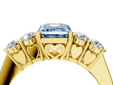 Yellow gold Fancy Blue Emerald  Cut Diamond Five-Stone Prong Set White Gold Ring_35