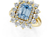 Yellow gold Fancy Blue Emerald Cut Diamond Floral Double Halo Engagement Ring with Prong Setting_25