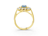 Yellow gold Fancy Blue Emerald Cut Diamond Floral Double Halo Engagement Ring with Prong Setting_27