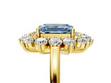 Yellow gold Fancy Blue Emerald Cut Diamond Floral Double Halo Engagement Ring with Prong Setting_29