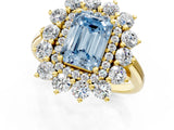 Yellow gold Fancy Blue Emerald Cut Diamond Floral Double Halo Engagement Ring with Prong Setting_61